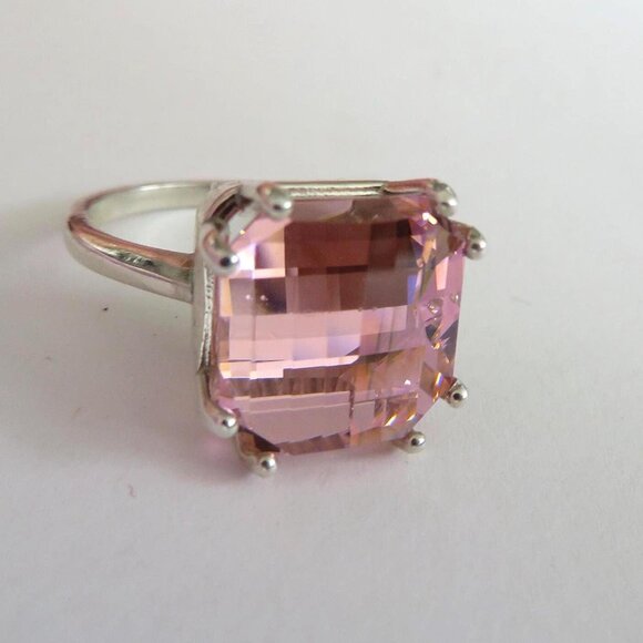 Huge Lab Pink Garnet With Rare Erbium Metal Pink Padparadscha Color Change Ring - Picture 15 of 17